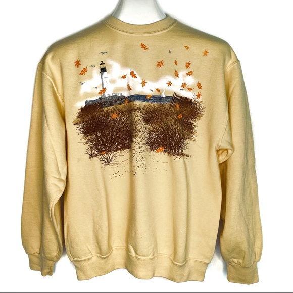 Jerzees Tops - JERZEES Yellow ‘Seaside’ Printed Sweatshirt